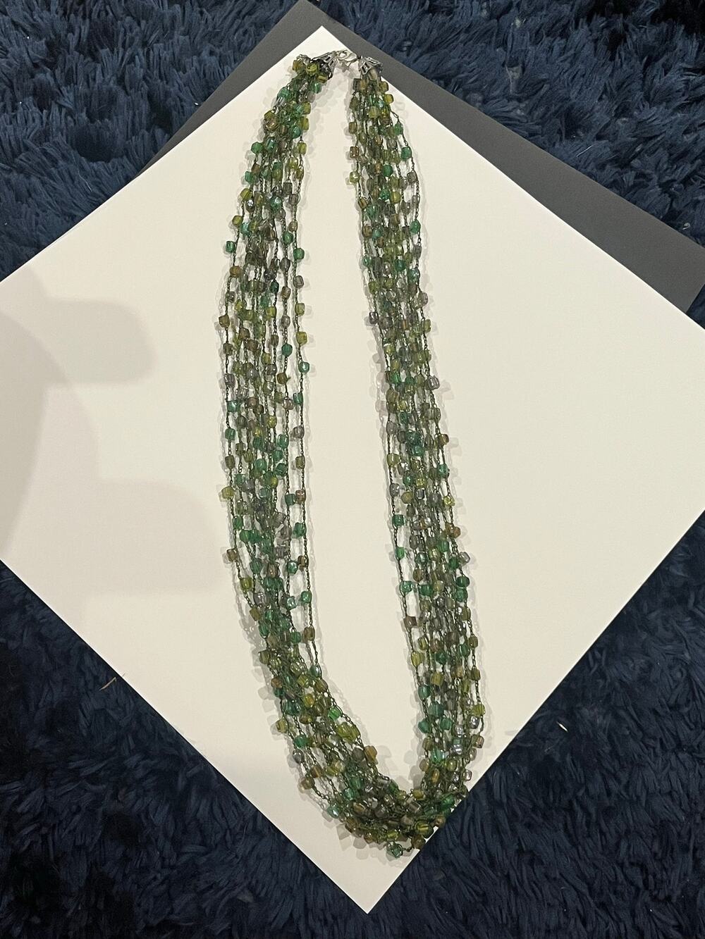 Green Elastic Layered Beaded Statement Necklace